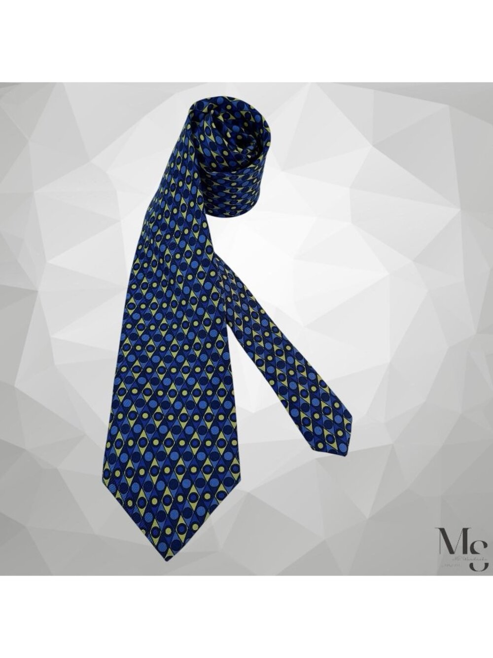 TURNBULL & ASSER Blue Yellow Geometric Luxury Silk Tie Handmade In England NWOT